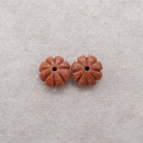 1 Pair Carved Natural Red Sand Sun Sitara  Flower Gemstone Earring Beads, Jewelry DIY Making, 15x5mm, 1.9g