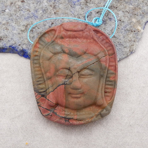 Natural Multi-Color Picasso Jasper Buddha Head Gemstone Pendant Bead, Side Drilled Gemstone Pendant,Handmade Pendant Gift, 42x35×10mm, 24.3g