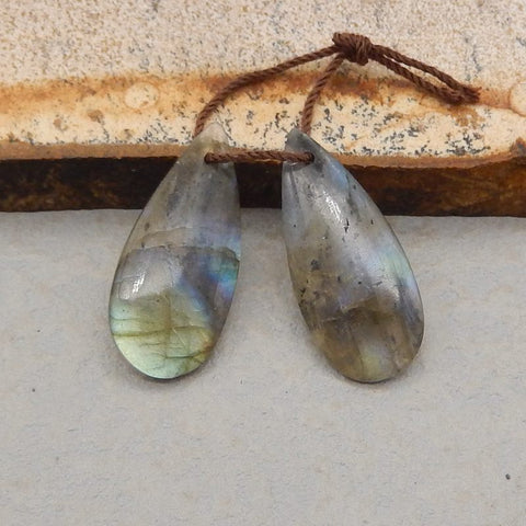 Paire de boucles d'oreilles en forme de larme de Labradorite naturelle, pierre pour la fabrication de boucles d'oreilles, 23x11x4mm, 3.2g