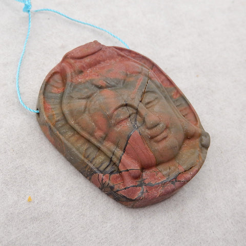 Natural Multi-Color Picasso Jasper Buddha Head Gemstone Pendant Bead, Side Drilled Gemstone Pendant,Handmade Pendant Gift, 42x35×10mm, 24.3g