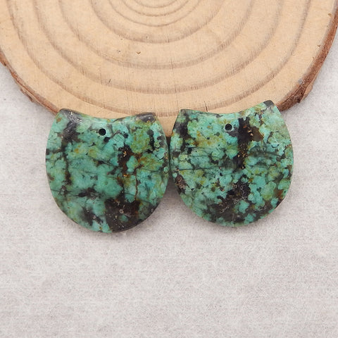 Natural African Turquoise Gemstone Earring Beads, Drilled Gemstone Pair, 21×21×4mm, 6.3g