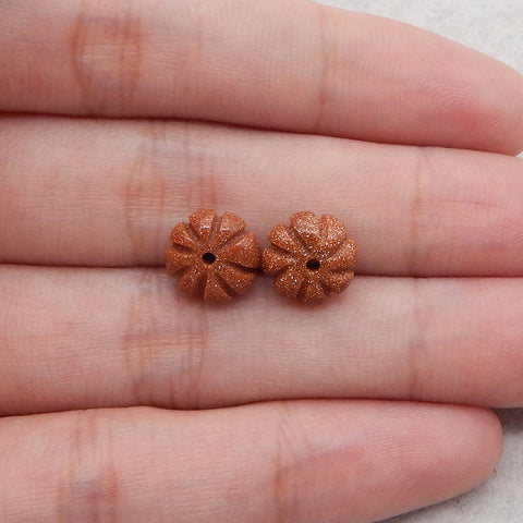 1 Pair Carved Natural Red Sand Sun Sitara  Flower Gemstone Earring Beads, Jewelry DIY Making, 15x5mm, 1.9g