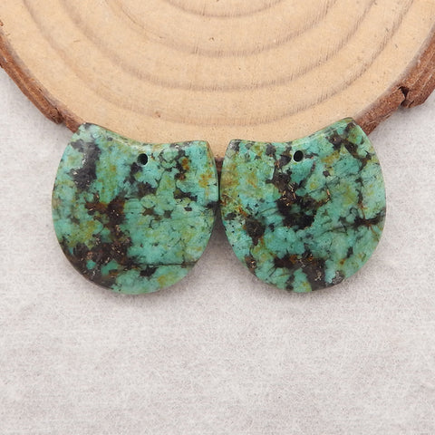 Natural African Turquoise Gemstone Earring Beads, Drilled Gemstone Pair, 21×21×4mm, 6.3g