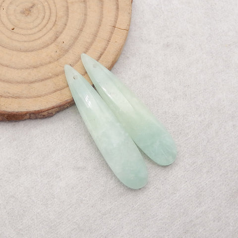 Green Onyx Gemstone Earring Beads,Drilled Stone Earring Pair, Gem Jewelry Gift, 39x9x4mm, 4.3g