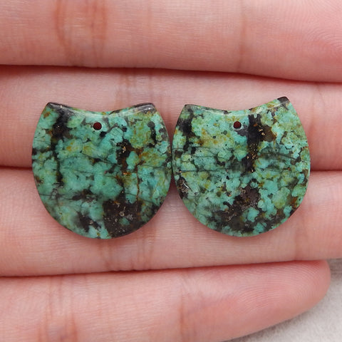 Natural African Turquoise Gemstone Earring Beads, Drilled Gemstone Pair, 21×21×4mm, 6.3g