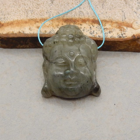 Natural Labradorite Carved Buddha Pendant Bead 30*15*11mm, 13.4g