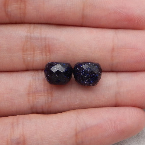 1 Pair Natural Blue Sand Sun Sitara Gemstone, Top Half Drilled,Jewelry DIY Making, 8x10mm, 2.3g