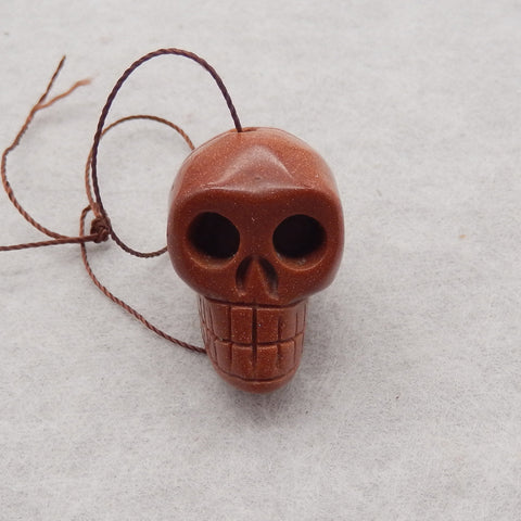 Carved Red Sand Sun Sitara Skull Gemstone Pendant Bead, Unique Stone Pendant For Necklace, 26x17x21mm, 13g