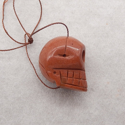 Carved Red Sand Sun Sitara Skull Gemstone Pendant Bead, Unique Stone Pendant For Necklace, 26x17x21mm, 13g