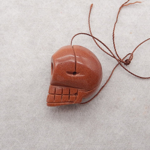 Carved Red Sand Sun Sitara Skull Gemstone Pendant Bead, Unique Stone Pendant For Necklace, 26x17x21mm, 13g