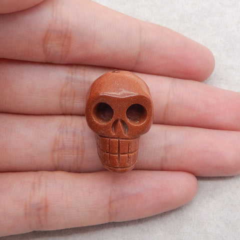 Carved Red Sand Sun Sitara Skull Gemstone Pendant Bead, Unique Stone Pendant For Necklace, 26x17x21mm, 13g