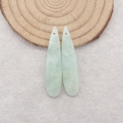 Green Onyx Gemstone Earring Beads,Drilled Stone Earring Pair, Gem Jewelry Gift, 39x9x4mm, 4.3g