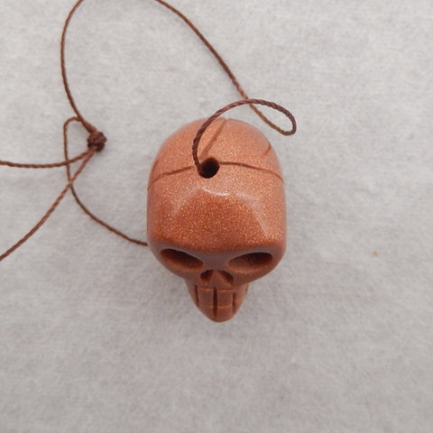 Carved Red Sand Sun Sitara Skull Gemstone Pendant Bead, Unique Stone Pendant For Necklace, 26x17x21mm, 13g