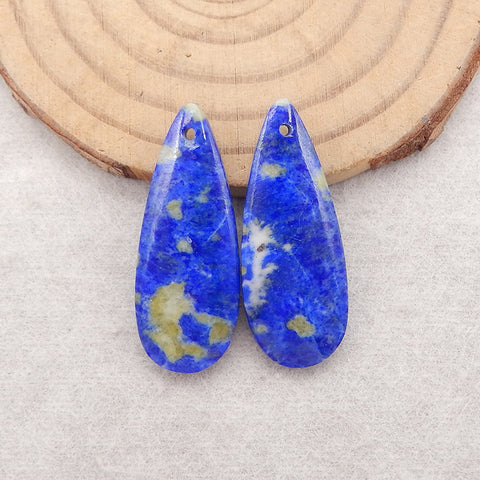 Natural Lapis Lazuli Gemstone Earring Beads,Drilled Gemstone Pair,30x12x4mm, 5.5g