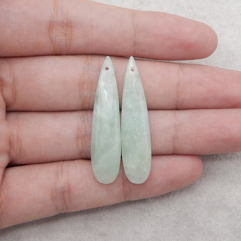 Green Onyx Gemstone Earring Beads,Drilled Stone Earring Pair, Gem Jewelry Gift, 39x9x4mm, 4.3g