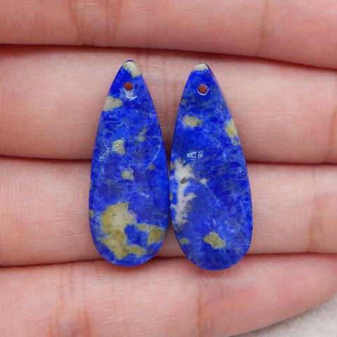 Natural Lapis Lazuli Gemstone Earring Beads,Drilled Gemstone Pair,30x12x4mm, 5.5g