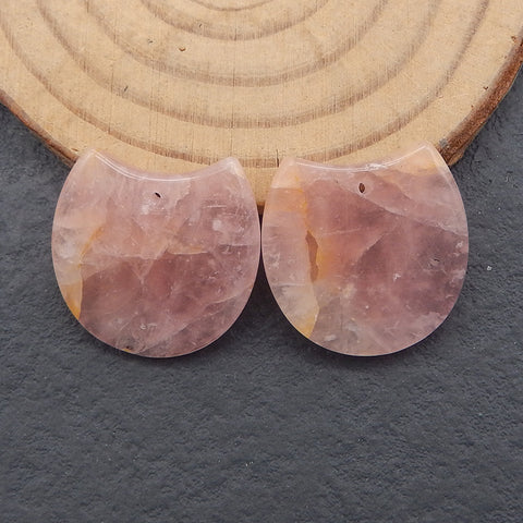 Natural  Rose Quartz Earring Beads,Handmade Gemstone Earring pair,21x21x4mm,6.3g