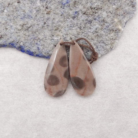 New Natural Crinoid Fossil Gemstone Earrings Bead, 30x13x4mm, 4.4g