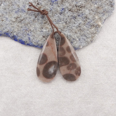 New Natural Crinoid Fossil Gemstone Earrings Bead, 30x13x4mm, 4.4g