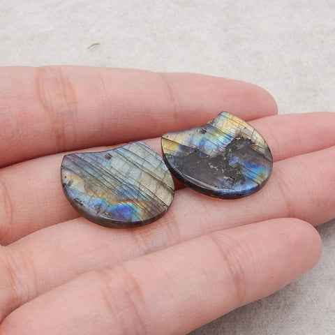 Natural Flash Labradorite Gemstone Earrings, Gemstone Earring Pair, 21×21×4mm, 5.9g