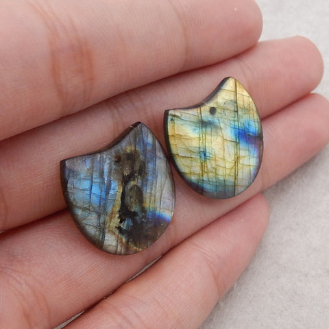 Natural Flash Labradorite Gemstone Earrings, Gemstone Earring Pair, 21×21×4mm, 5.9g