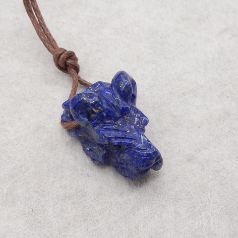 New! Carved Natural Lapis Lazuli Animal Head Pendant, Gemstone Pendant For Necklace, Stone Animal Pendant, 19x13x10mm, 4.3g