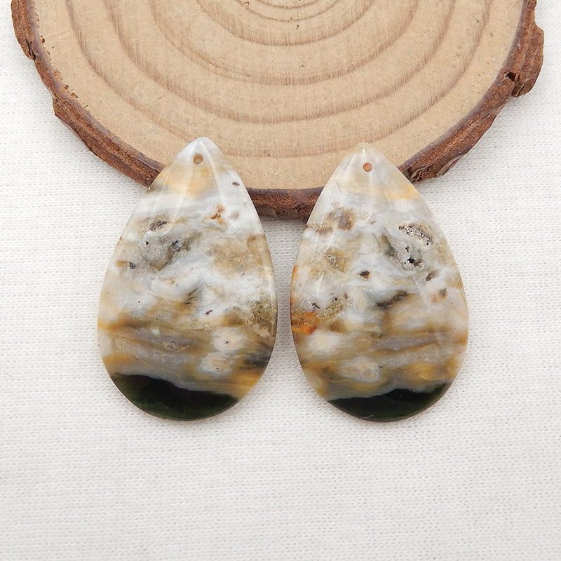 Paire de Boucles d'Oreilles Percées Jaspe Océan Naturel 35x22x4mm,,9.7g