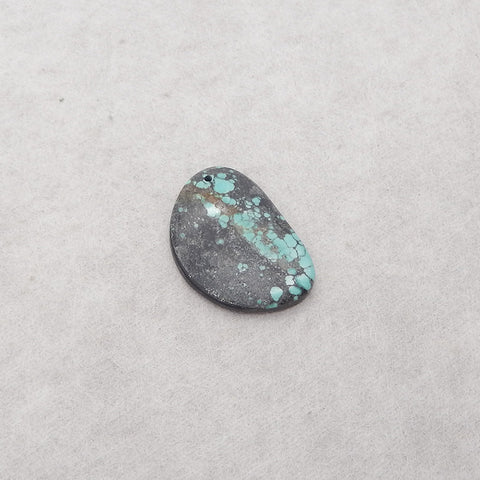 1PC Natural Beautitul Turquoise And Obsidian Intarsia Gemstone Pendant Bead, Gemstone For Jewelry DIY Making, Drilled Flatback Cabochon, 29×21×4mm, 4g