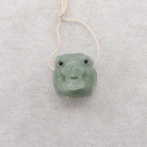 New! Carved Natural Green Aventurine Animal Head Pendant, Gemstone Pendant For Necklace, Stone Animal Pendant, 22x19x19mm, 11.3g