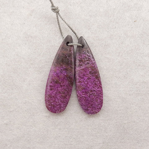 Natural African Purple Stone Earrings Beads, Handmade Stone Earring Pair,31x10x4mm, 3.5g