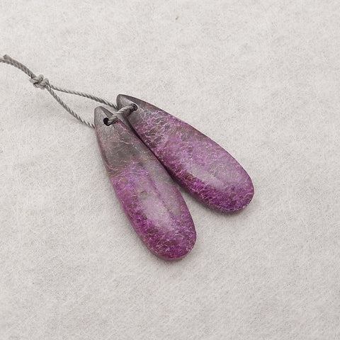 Natural African Purple Stone Earrings Beads, Handmade Stone Earring Pair,31x10x4mm, 3.5g