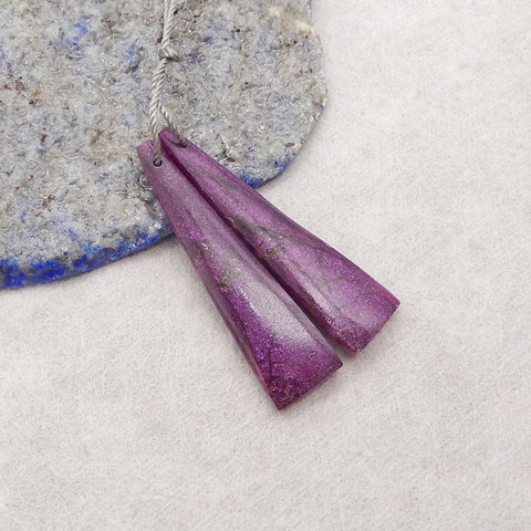 Natural African Purple Stone Earrings Beads, Drilled Earring Pair,36x10x3mm, 2.9g