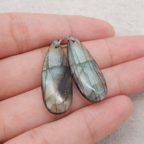 Natural Flash Labradorite Gemstone Earrings, Gemstone Earring Pair, 32×12×4mm, 5.4g