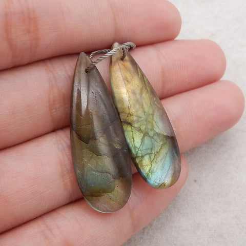 Natural Flash Labradorite Gemstone Earrings, Gemstone Earring Pair, 36×13×4mm, 5.8g