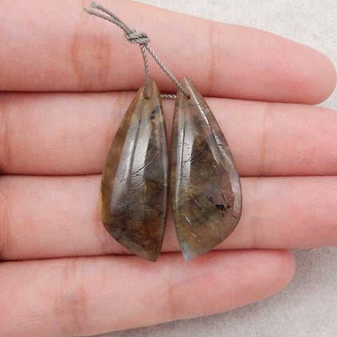 Natural Flash Labradorite Gemstone Earrings, Gemstone Earring Pair, Handmade Gemstone,35×14×4mm, 6.5g