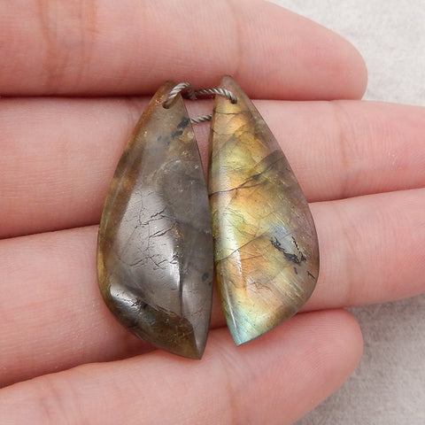 Natural Flash Labradorite Gemstone Earrings, Gemstone Earring Pair, Handmade Gemstone,35×14×4mm, 6.5g