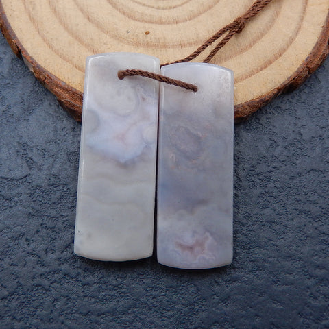 Paire de Boucles d'Oreilles Rectangulaires Percées en Agate Violette Naturelle, 34x13x4mm, 8.3g