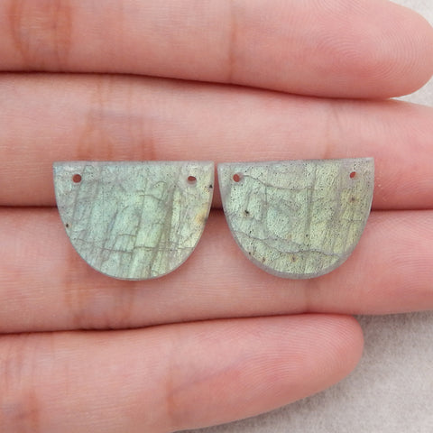 Natural Flash Labradorite Double Hole Gemstone Earrings,  Gemstone Earring Pair, 15×20×3mm, 3.5g