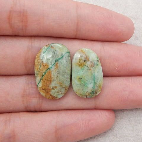 2 PCS Natural  Chrysocolla Gemstone Cabochons, 23x15x4mm,21×13×4mm,4.4g