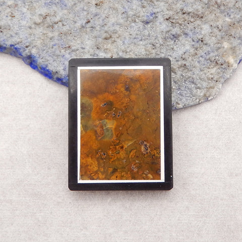 Natural Obsidian, Howlite And Ocean Jasper Rectangle Intarsia Gemstone Pendant Bead, Side Drilled Gemstone Pendant,33x26x5mm, 10g