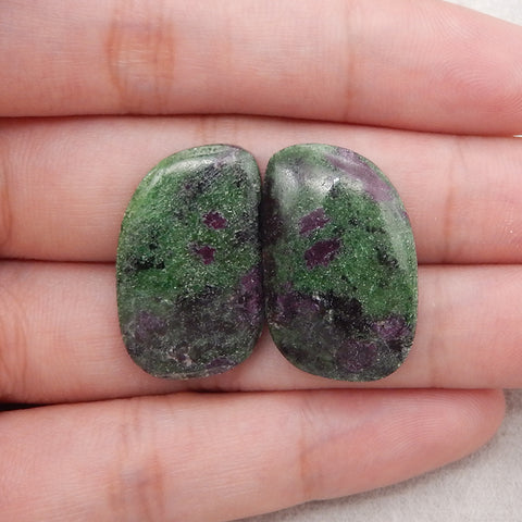 Paire Cabochon Rubis Naturel et Zoisite 25x18x5mm,7.5g