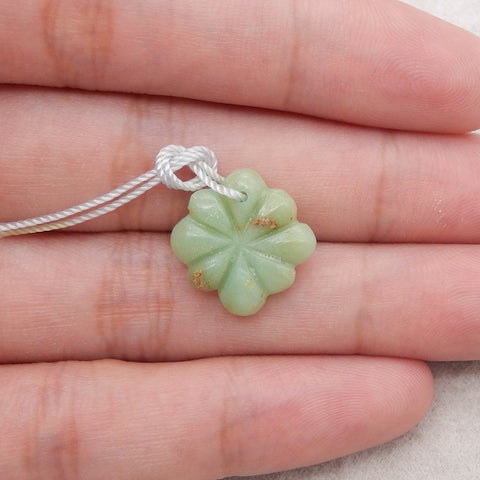 Natural Stone Chrysoprase Flower Shape Pendant, 15x15x3mm, 1.2g