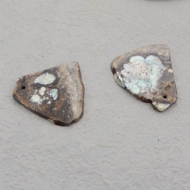 蓝色蕾丝玛瑙耳环石一对，用于制作耳环的石头，19x11x3.5 毫米，2.5 克