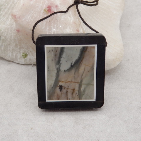 Natural Obsidian, Howlite And Picasso Jasper Intarsia Gemstone Pendant Bead, Side Drilled Gemstone Pendant,Handmade Pendant Gift, 37x33x5mm, 17.7g