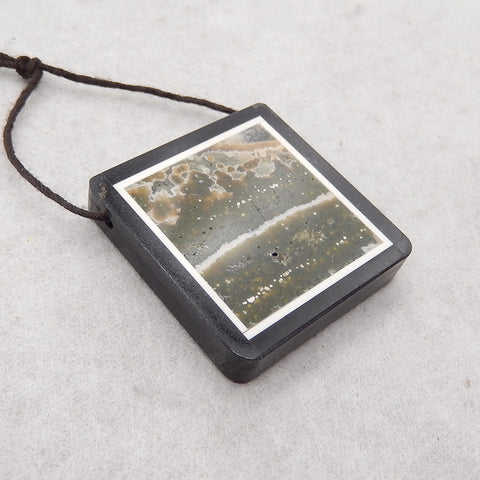 Natural Obsidian, Howlite And Ocean Jasper Intarsia Gemstone Pendant Bead, Side Drilled Gemstone Pendant,Handmade Pendant Gift, 30x30x6mm, 13.8g