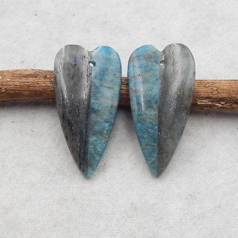 Intarsia of Labradorite and Apatite Earring Beads 32*16*5mm, 10.5g