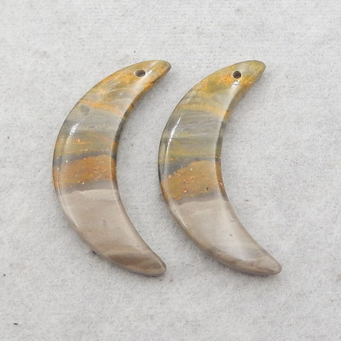 Natural Bumblebee Jasper Carved moon Earring Beads 32*16*4mm, 4.4g