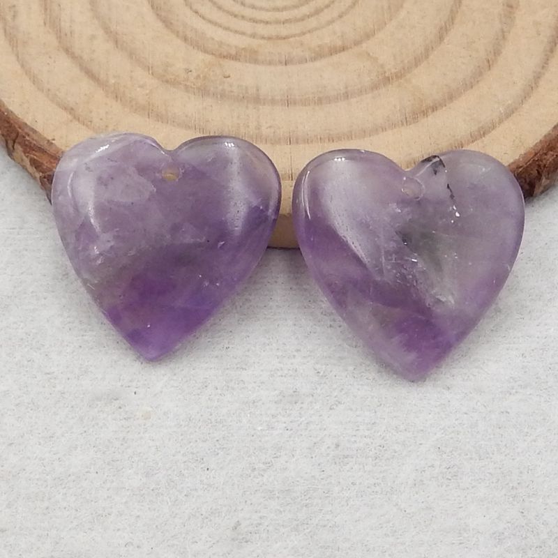 Paire de boucles d'oreilles coeur améthyste naturelle, pierre pour la fabrication de boucles d'oreilles, 19x19x4mm, 4.7g