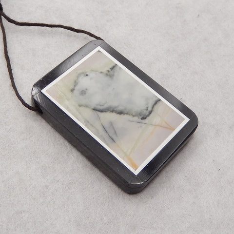 Natural Obsidian, Howlite And Picasso Jasper Intarsia Gemstone Pendant Bead, Side Drilled Gemstone Pendant,Handmade Pendant Gift, 38x28×5mm, 16.4g