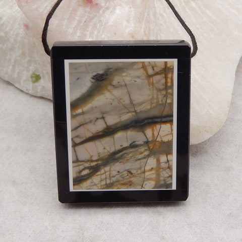 Natural Obsidian, Howlite And Picasso Jasper Intarsia Gemstone Pendant Bead, Side Drilled Gemstone Pendant,Handmade Pendant Gift, 40x32x5mm, 17.2g